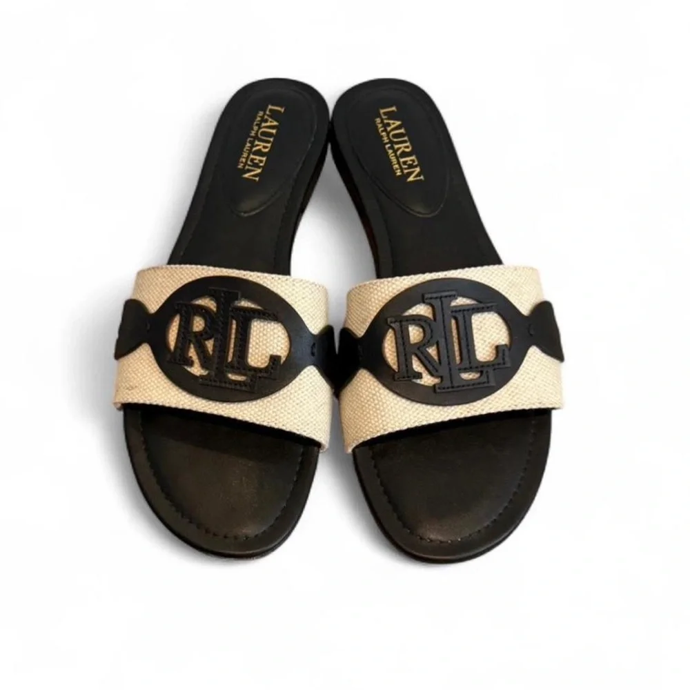 Ralph Lauren Alegra Canvas & Leather Slide Sandal 8.5 - Picture 2 of 8